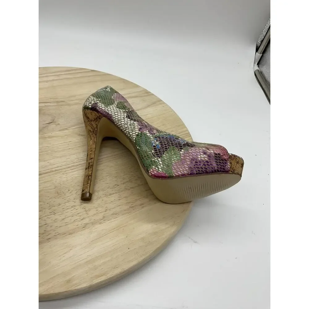 Torta Caliente Shoes Womens Size 7 Multicolor Floral Peep Toe Platform‎ Heels